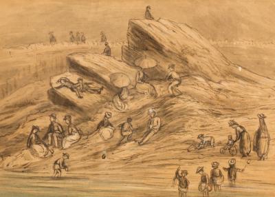 Appraisal: English School circa Figures on the Beach at Ilfracombe pen