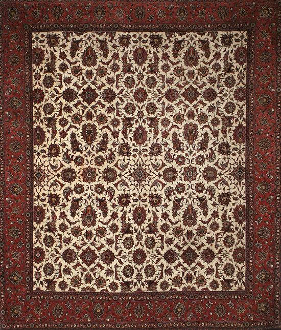 Appraisal: Partial Silk Bidjar Rug Post Beige ground with palmette and