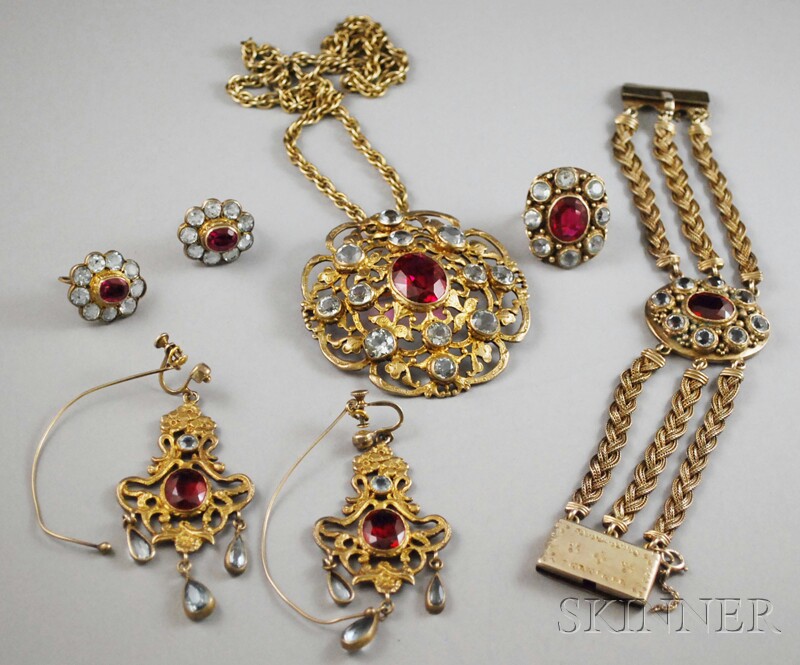 Appraisal: Parenti Sterling Silver-gilt Paste and Rhinestone Suite comprised of pendant