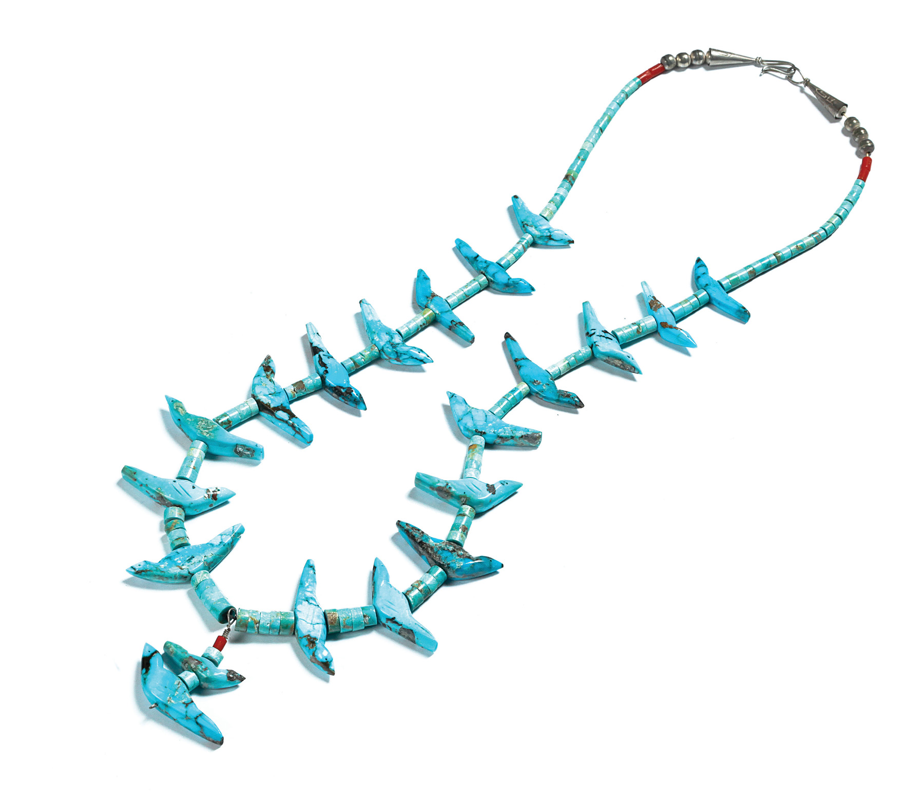 Appraisal: AMERICAN INDIAN TURQUOISE HEISHI FETISH NECKLACE Third quarter- th century