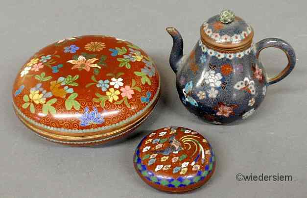 Appraisal: Three th c cloisonn pieces- covered bowl ''h miniature teapot