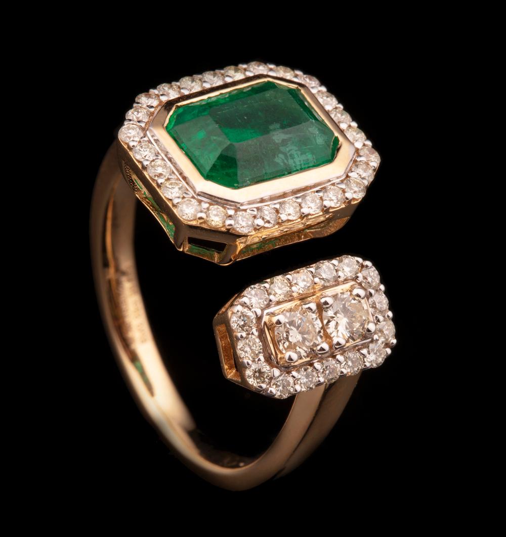 Appraisal: Oscar Friedman kt Yellow Gold Emerald and Diamond Ring central