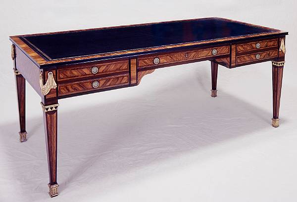 Appraisal: A Louis XVI style parcel gilt rosewood parquetry bureau plat