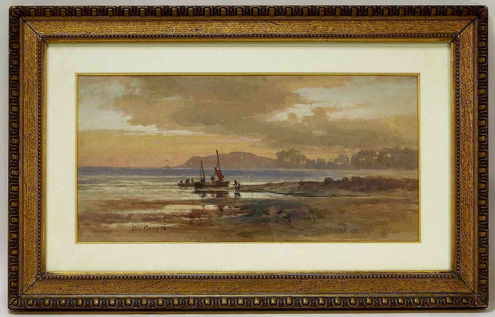 Appraisal: George Gray Sunset River Sailing WC Painting Scotland - Depicting