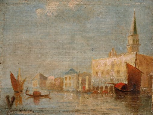 Appraisal: DUVIEUX Henri French - Venice Canal Scene OIL Canvas mounted