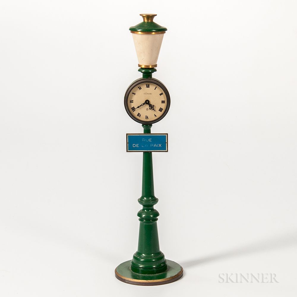 Appraisal: LeCoultre Green-painted Eight-day Street Lamp Table Clock LeCoultre Green-painted Eight-day