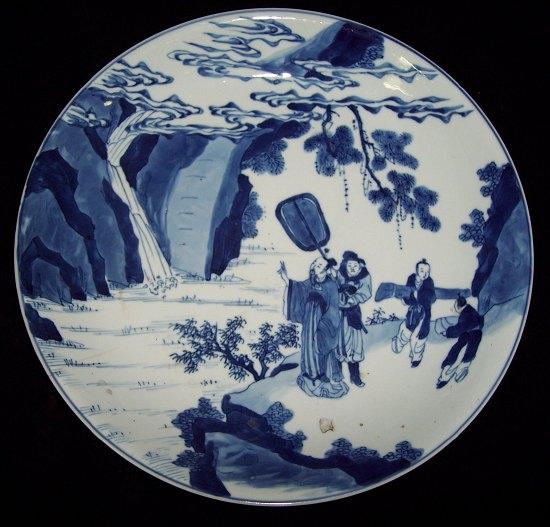 Appraisal: A Chinese blue and white saucer dish decorated figures by