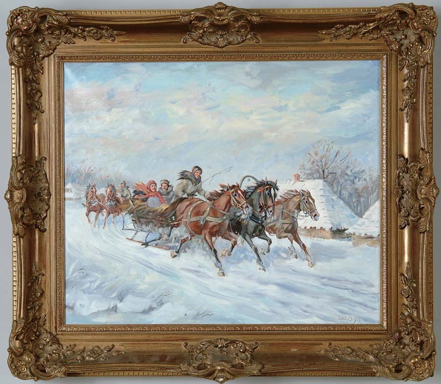 Appraisal: CAPIGA th Century THE SLEIGH RIDE Oil on canvas scene