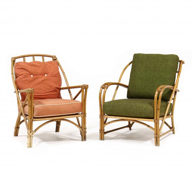 Appraisal: HEYWOOD WAKEFIELD PAIR OF RATTAN LOUNGE CHAIRS s the angular