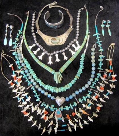 Appraisal: Collection of silver turquoise and coral jewelryTen pieces including two