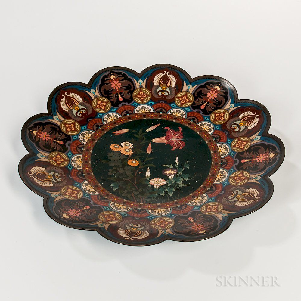 Appraisal: Cloisonne Scalloped Charger Cloisonne Scalloped Charger Japan Meiji period the