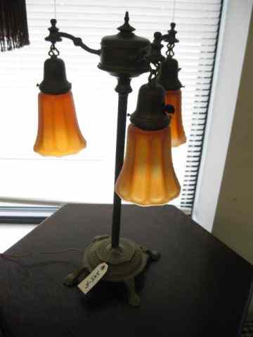 Appraisal: Brass Table Lamp with a trio of ArtGlass shades attributed