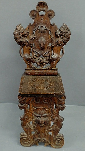 Appraisal: Continental carved walnut side chair late th c with lions