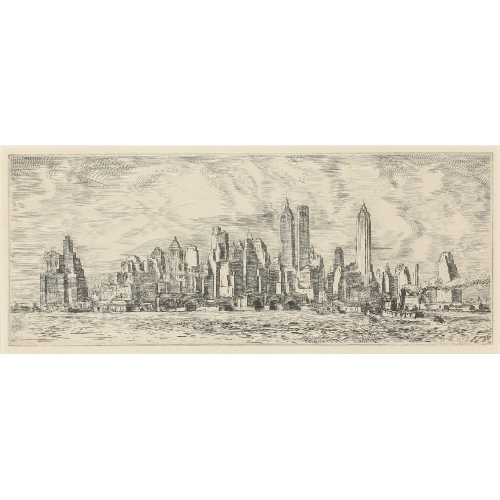 Appraisal: Reginald Marsh Am - N Y Skyline etching and engraving