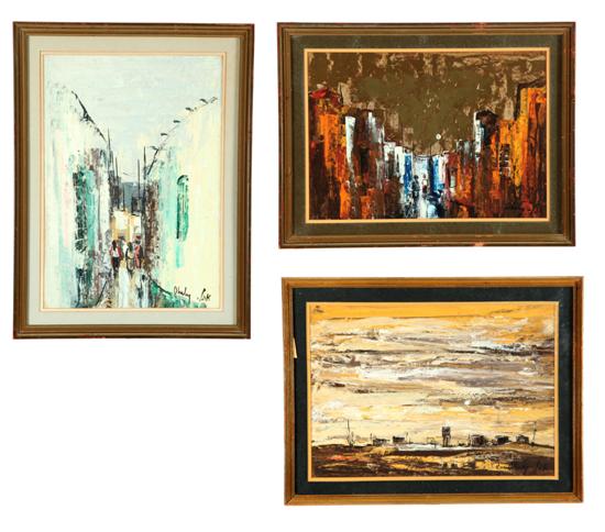 Appraisal: THREE ABSTRACT LANDSCAPES BY SHAUL OHALY ISRAELI B Mixed media