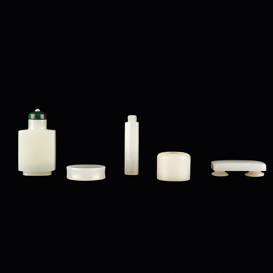 Appraisal: Group of Five Chinese White Glass Articles Including a snuff