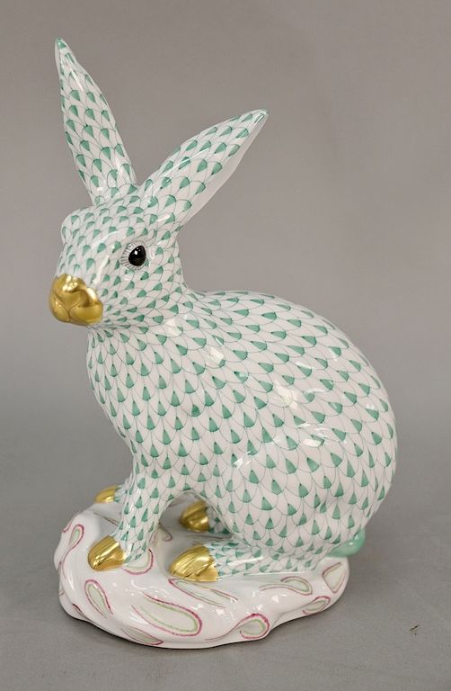 Appraisal: Large Herend rabbit with green fishnet pattern gold gilt nose