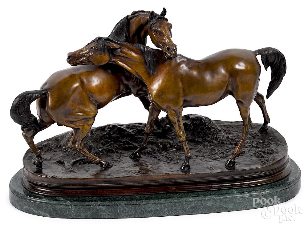 Appraisal: After Pierre Jules Mene bronze mare and stallion After Pierre