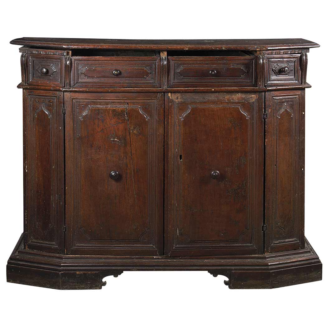 Appraisal: Italian Baroque Walnut Side Cabinet th Century The canted rectangular