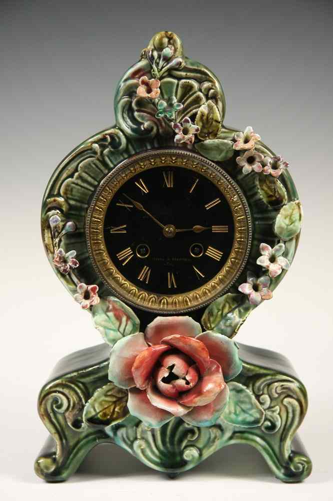 Appraisal: FRENCH PORCELAIN CLOCK - Majolica Mantel Clock by Lafitte Perrineau