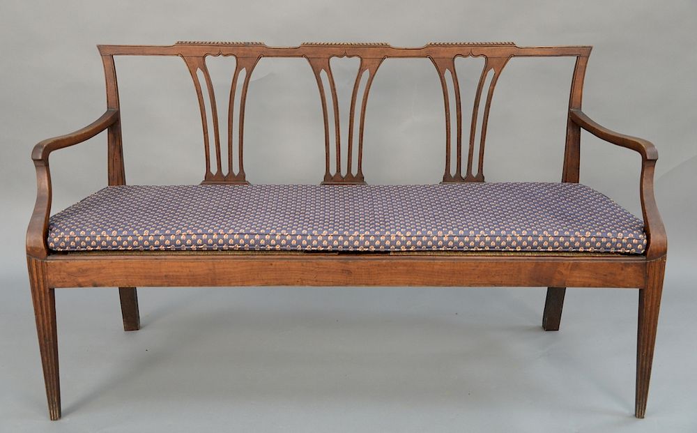 Appraisal: Continental bench lg in with three splat back and rush