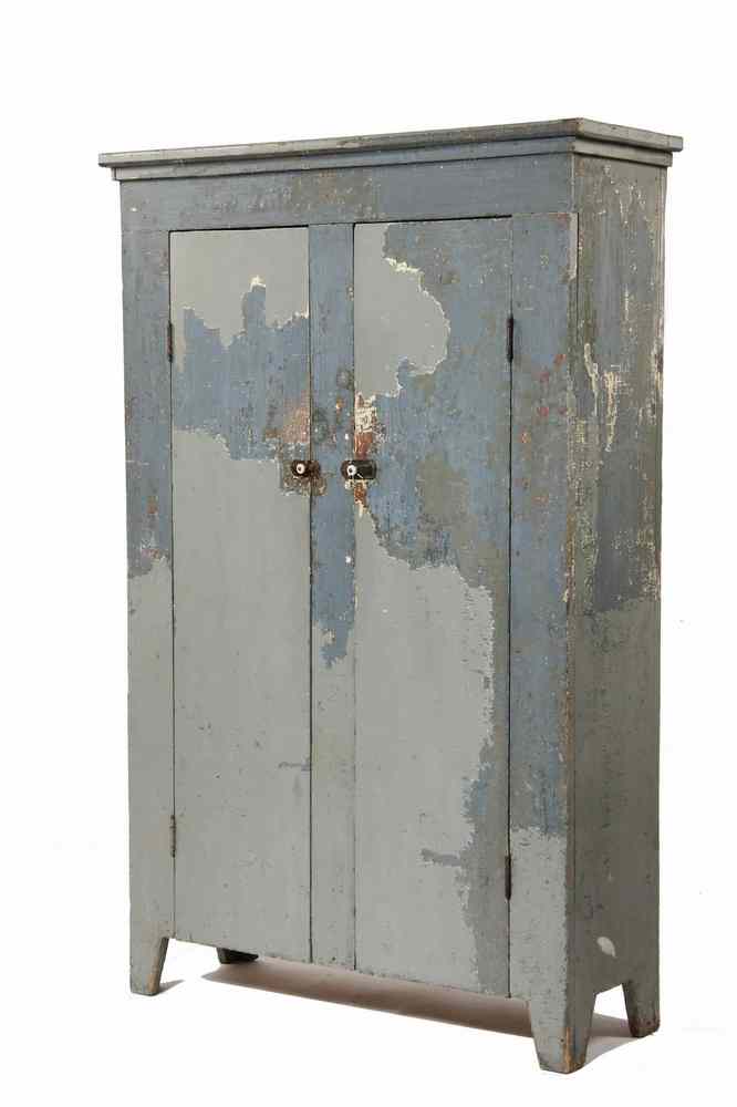 Appraisal: BLUE PAINTED COUNTRY CUPBOARD - Early Maine Country Cupboard in