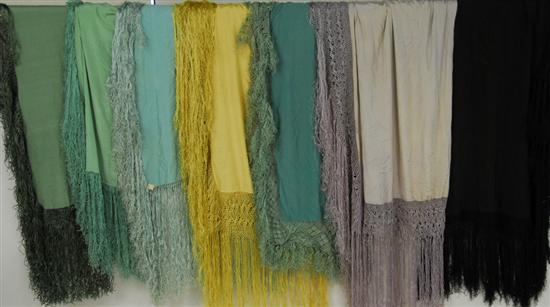 Appraisal: EIGHT CHINESE SILK AND FRINGED SHAWLS in various colors Condition