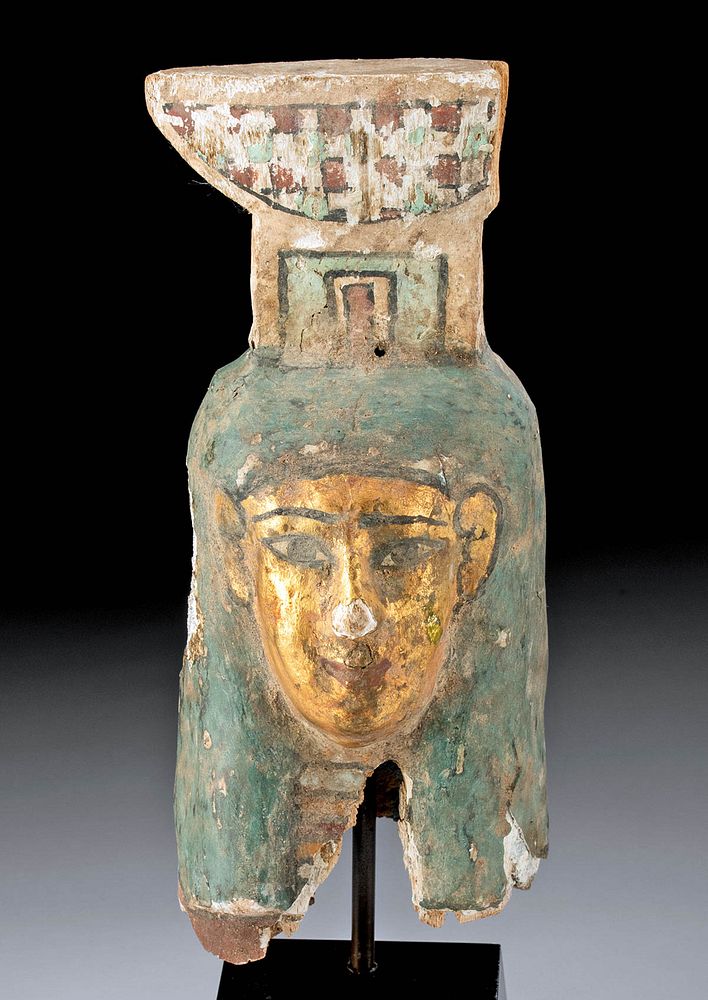 Appraisal: Egyptian Ptolemaic Gilded Gesso Wood Head of Nephthys Egypt Ptolemaic