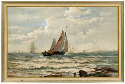 Appraisal: Leroy Rodwell painting American th century fishing vessel skimming a