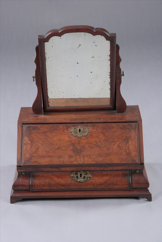 Appraisal: GEORGE I-II WALNUT AND BURL WALNUT FALL-FRONT SHAVING STAND WRITING