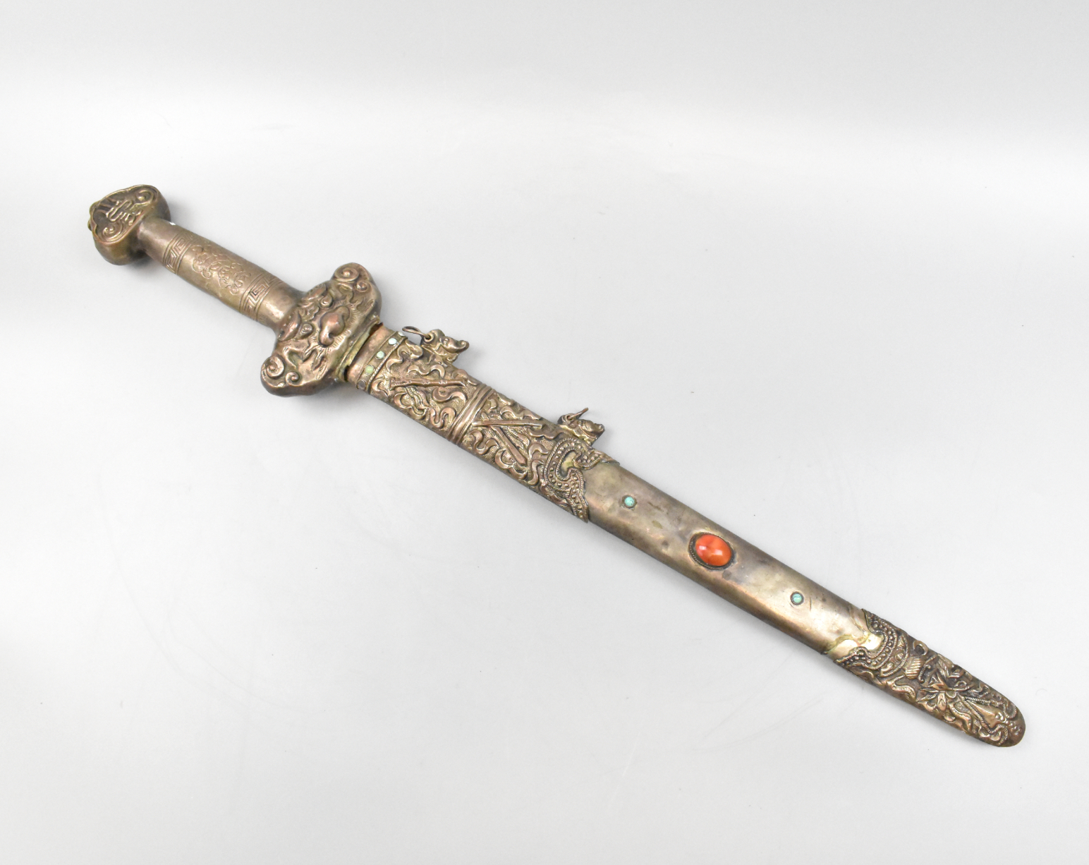 Appraisal: A Chinese sword with sheath Qing Dynasty Sheath has raised