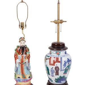 Appraisal: Two Chinese Export Porcelain Lamps th Century Height of taller