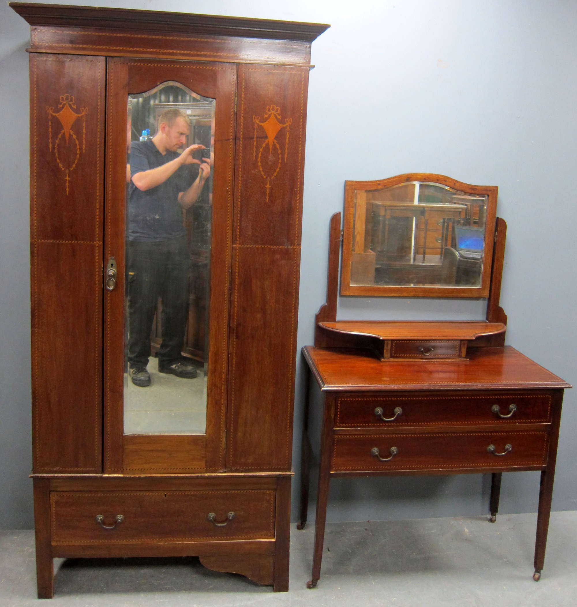 Appraisal: Early th century mahogany single mirrored door wardrobe and a