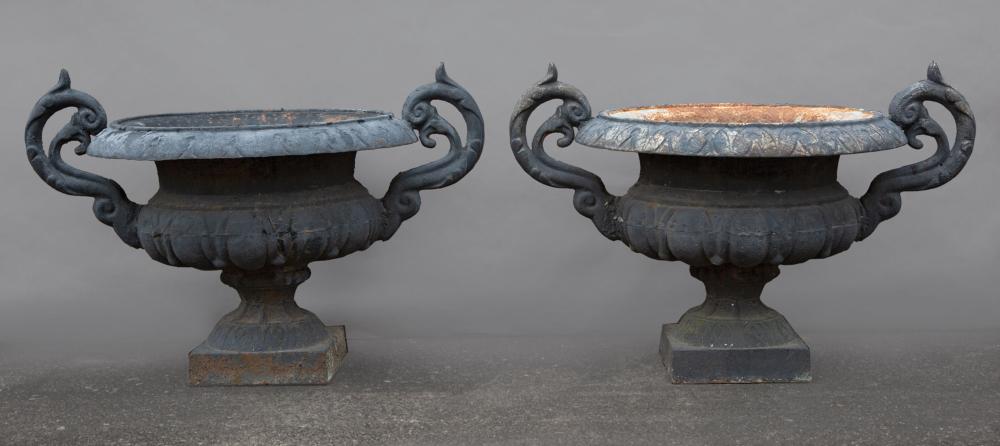 Appraisal: Pair of Painted Cast Iron Garden Urns th c foliate