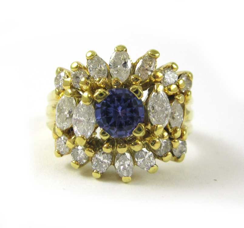 Appraisal: TANZANITE DIAMOND AND FOURTEEN KARAT GOLD RING with ten marquise-cut