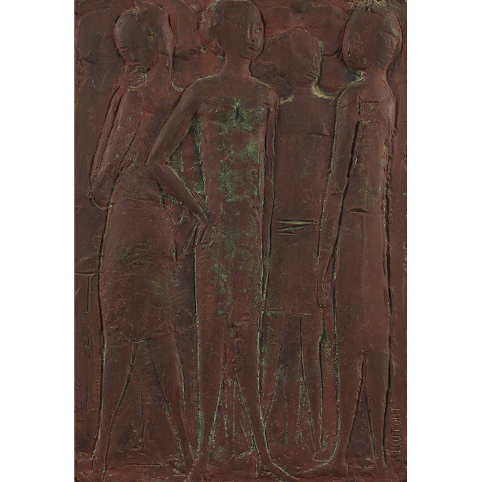 Appraisal: Pino Conte Italian b ''Figures '' c bronze plaque ''