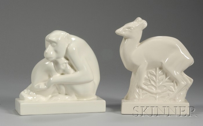 Appraisal: Wedgwood John Skeaping Designed Cream Glazed Deer and Seated Monkey