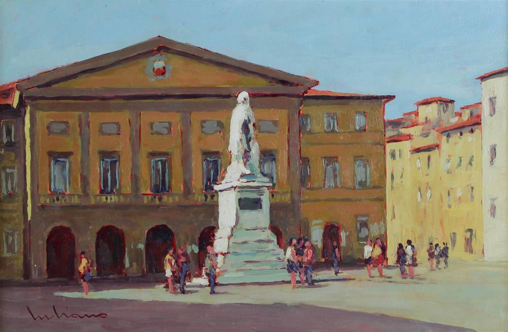 Appraisal: TOWN SQUARE Oil on panel x in Framed lower left