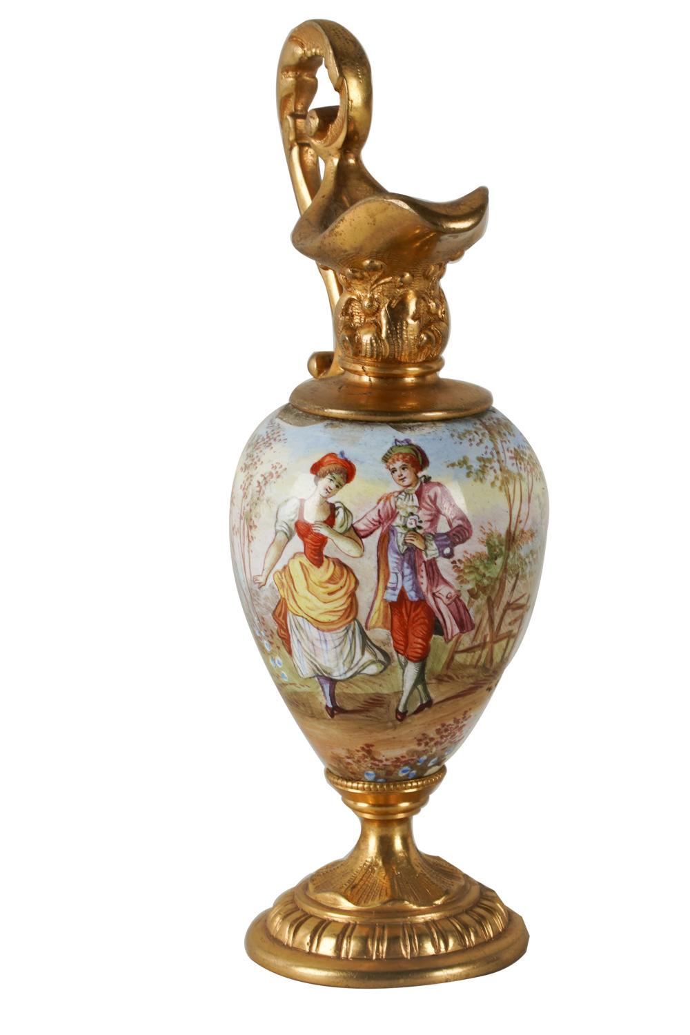 Appraisal: VIENNESE ENAMELED MINIATURE EWERunsigned painted with figures in a landscape