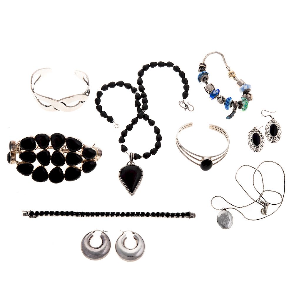 Appraisal: An Assortment of Sterling Silver Gemstone Jewelry including wide bezel