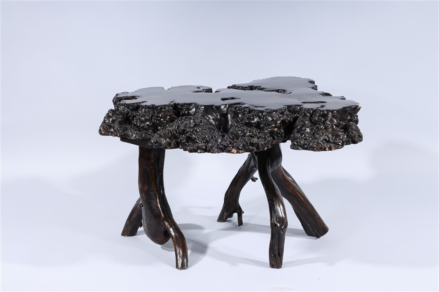 Appraisal: Gnarled wooden tree root low coffee table lacquer finish x