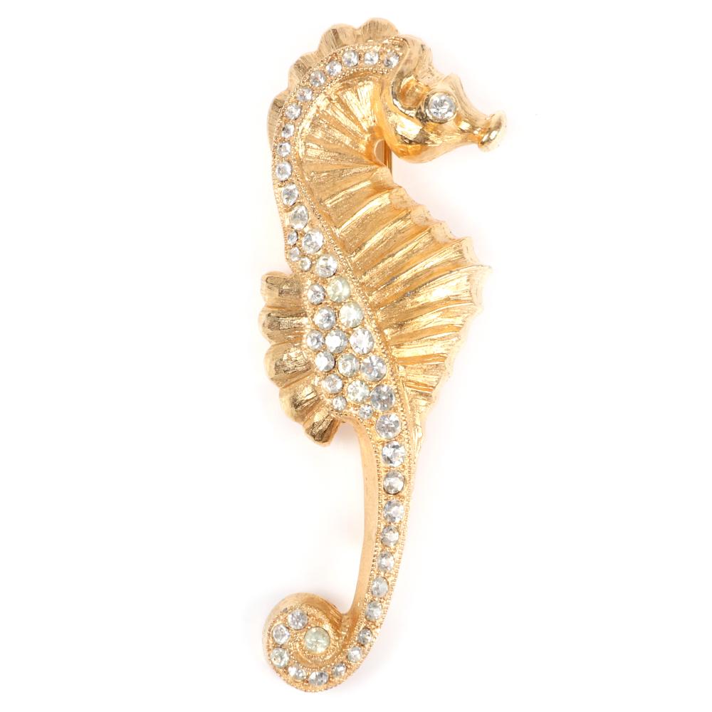 Appraisal: EISENBERG ORIGINAL TEXTURED GOLD-TONE DIMENSIONAL SEAHORSE PIN BROOCH ACCENTED WITH