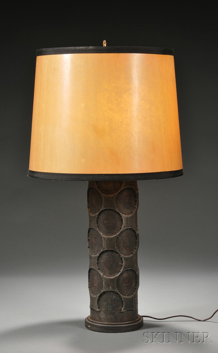 Appraisal: Table Lamp Patinated metal Mid to late th century Cylindrical