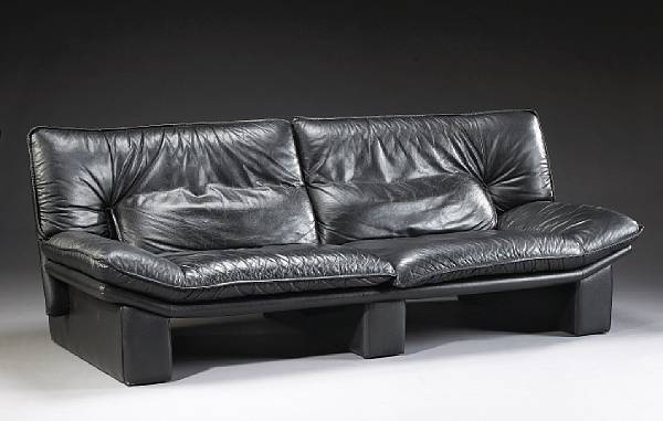 Appraisal: A Contemporary black leather upholstered sofa late th early st