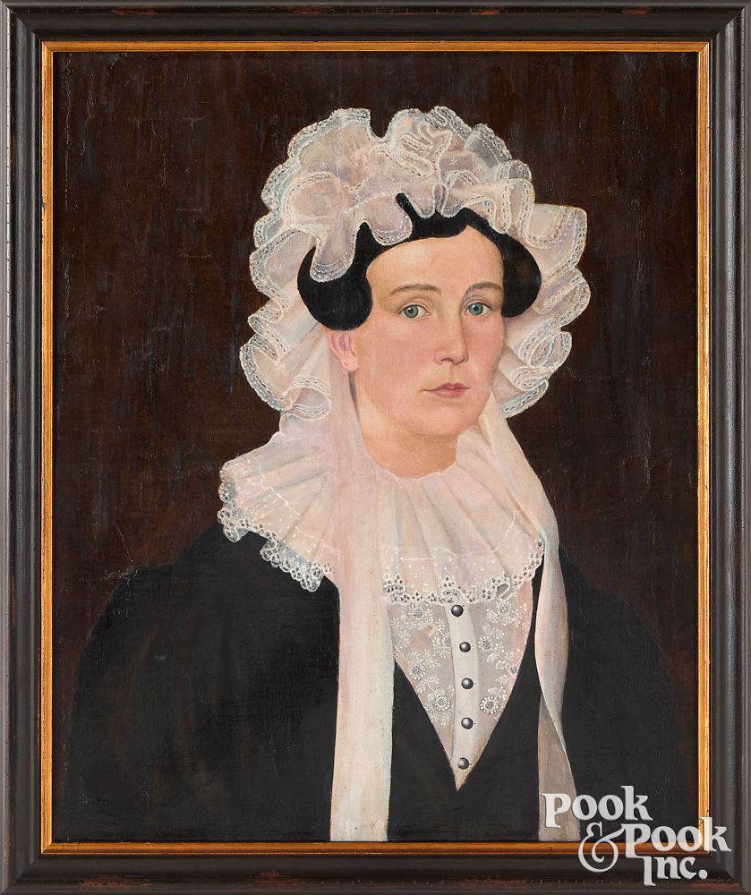 Appraisal: American oil on canvas folk portrait of a woman American