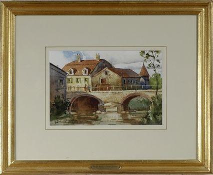 Appraisal: Paul Strisik th C Village Bridge - Chablis France Watercolor