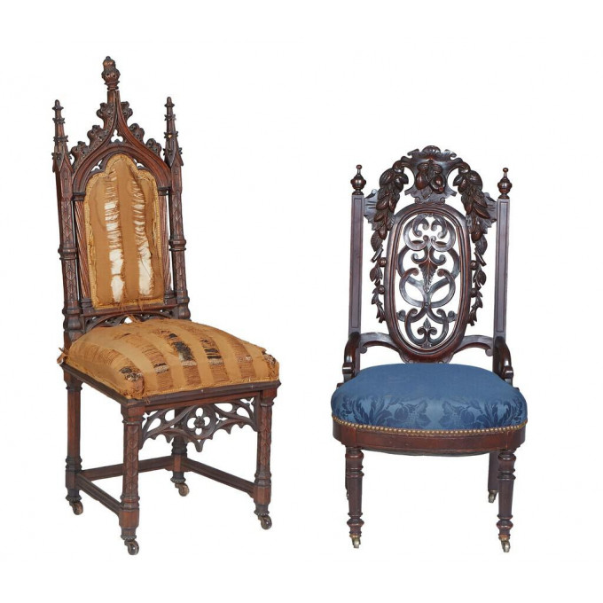 Appraisal: Two Carved Mahogany Side Chairs th c one with a