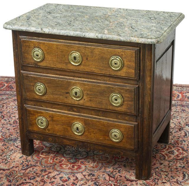 Appraisal: Petite French Louis XIV style marble-top walnut commode th c