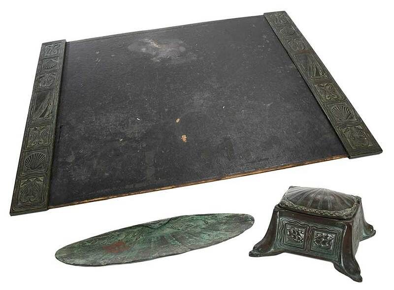 Appraisal: Three Piece Tiffany Bronze Nautical Desk Set American early th