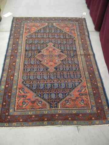 Appraisal: Hamadan Persian Handmade Rug overall designs on blue field semi-antique